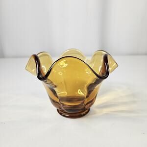 Vintage LE Smith Glass Nappy Candy Dish Simplicity Amber 5 3/8" D #4101 MCM